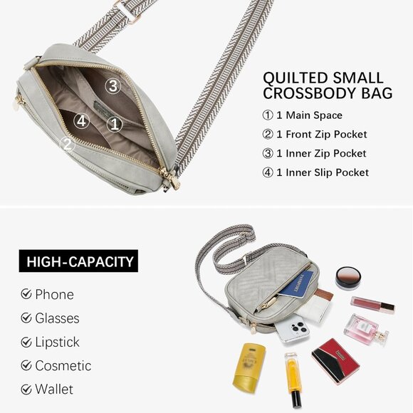 Bostanten Women Grey PU leather Small Quilted Crossbody Bags With Wide Strap - Picture 5 of 7